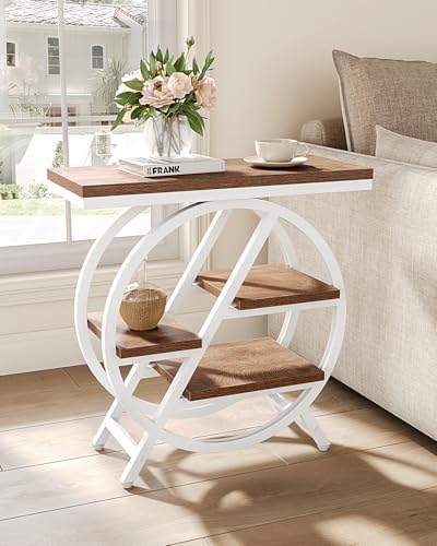 LITTLE TREE End Table, Set of 2 Narrow Side Table with 4-Tier Large Storage Space, Modern Bedside Table for Living Room, Home Office, Bedroom, Brown and White - Image 2