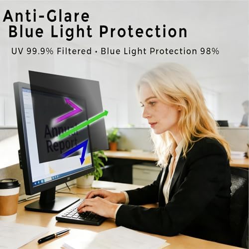 27 Inch computer privacy screen for 16:9 Monitor, Removable Anti-Glare Blue Light Filter & Anti-Scratch Protector Film, Privacy Shield for HP Dell Asus Acer Samsung Desktop Monitors (27" (16:9, 23.5×13.3 in)) - Image 4