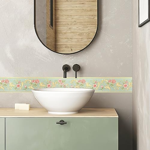 AbaBoorty 394"X4.1" Green Floral Wallpaper Border Decor Peel and Stick Wall Border Waterproof Tiles Sticker Wallpaper Self Adhesive Removable Wall Stickers for Bedroom Living Room Decor - Image 2