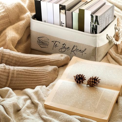 Marsui 1 Pcs TBR Basket Book Storage Bin Bookish Gifts, White and Beige - Image 6