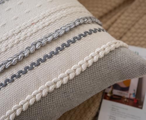 Cethom Boho Throw Pillow Covers 20x20 Inch Set of 2, Grey Textured Decorative Couch Pillow Cases for Farmhouse Home Decor, Accent Cushion Cover for Sofa, Bed, Living Room, Bedroom - Image 4