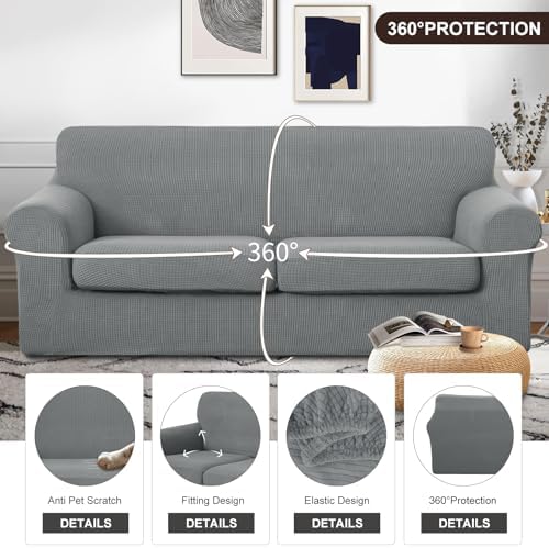 U-NICE HOME 3 Pieces Stretch Couch Cover Sofa Slipcover, Grey - Image 4
