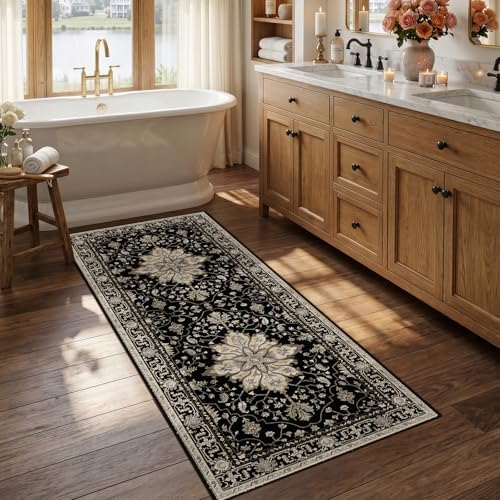 RELEANY Washable Area Rug, Runner 2'6"x5', Black/Neutral by RELEANY