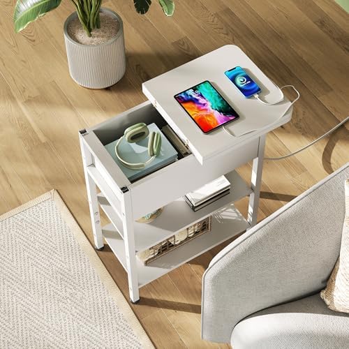 WLIVE 3-Tier End Table with Charging Station Flip Top Narrow Nightstand - Image 6