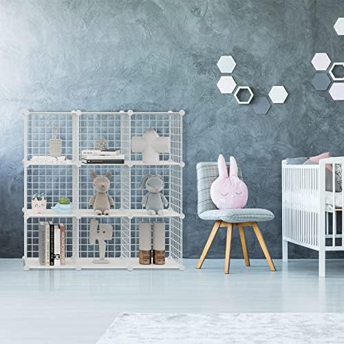 HUBSON Wire Cube Storage Organizer, Book/Toy/Craft/Potted Plants and petCloset Organizers and Storage Shelves, 9-Cube Freely Combinable Metal Grids Storage Shelf,White Plus Iron - Image 2