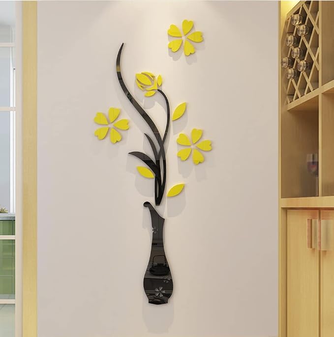 3D Vase Wall Murals for Living Room Bedroom Sofa Backdrop TV Background, Originality Stickers Gift, DIY Wall Decal Decor (Yellow, 47 X 18 Inches) - Image 4