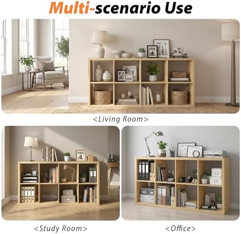 WannabeMyself【2026 Wooden Thick Frame】 8 Cube Storage Organizer with Anti-Tipping Kits, Reversible Open Back Book Shelf,Bookcase for Living Room,Bedroom,Entrance Hall,Office,11.6×48×24.6,Oak Color - Image 6