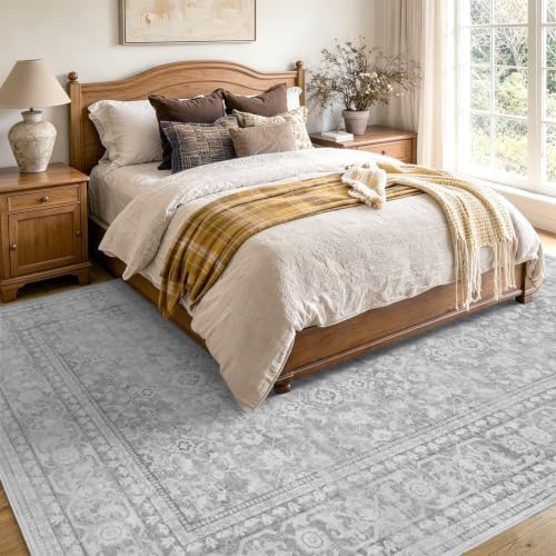 5x7 Ft Area Rugs for Living Room, Soft Non-Slip Machine Washable Rug, Vintage Stain Resistant Carpets for Bedroom Nursery Dining Room Home Decor (Grey) - Image 4