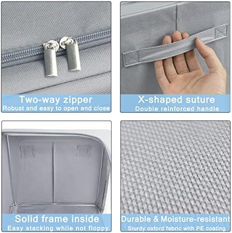 UUBEMM Clothes Storage Bins with Foldable Sturdy Frame,Stackable Storage Box for Closet Shelf Organizers for Seasonal Clothing,Blankets,Towel Bed Sheets,Toys Gift Others (Medium -40L x3PACK, Grey) - Image 5