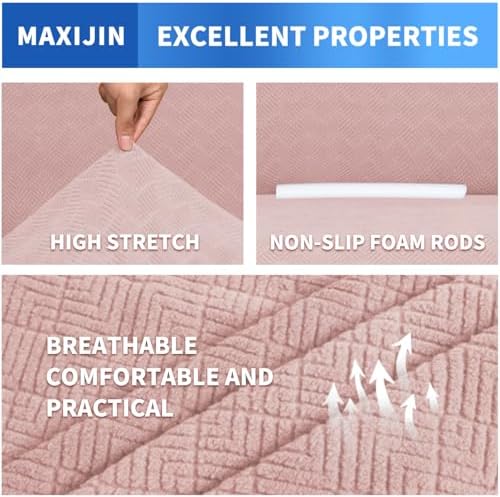 MAXIJIN Couch Covers for 3 Cushion Couch Sofa (71"-91"), 1-Piece Stretch Sofa Cover Slipcover Furniture Protector with Elastic Bottom for Kids,Dogs (Large, Diamond Pattern Dusty Pink) - Image 2