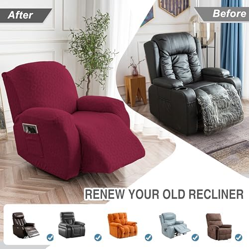 Genina Waterproof Recliner Chair Cover,XL-1 Seat Couch Cover,Wine Red - Image 6