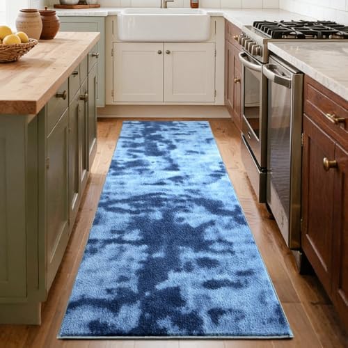 2x8 Tie-dye Teal Runner Rug Non-Slip Washable for Hallway Kitchen Bedroom - Image 7