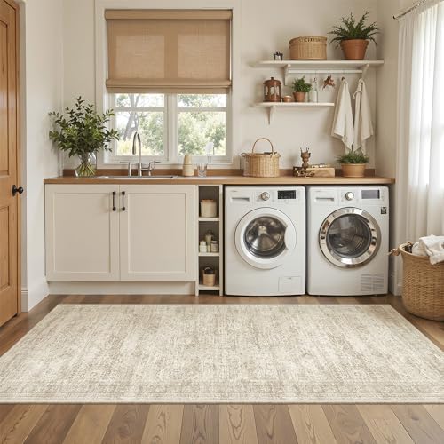 Soalmost Washable Kitchen Runner Rug 3x6 Hallway Entry Rugs Non-Slip, Beige - Image 4