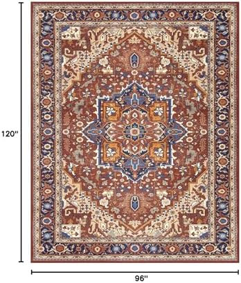 Moynesa Ultra-Thin Washable 8x10 Area Rugs for Living Room, Boho Oriental Rugs for Bedroom Non-Slip Non-Shedding, Large Vintage Carpet for Dining Room Home Office Decor, Brown/Multi - Image 2