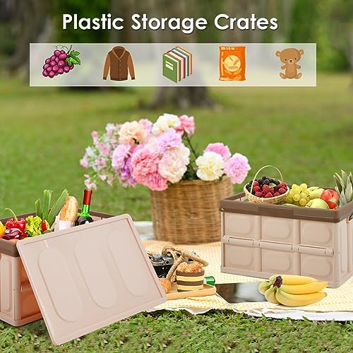 Phyllia Foldable Storage Boxes with Lids, 3-Pack Collapsible Plastic Storage Bins Organizer Containers Baskets Cub with Cover,Stackable Utility Crates Storage Box (Brown, 30L) - Image 2