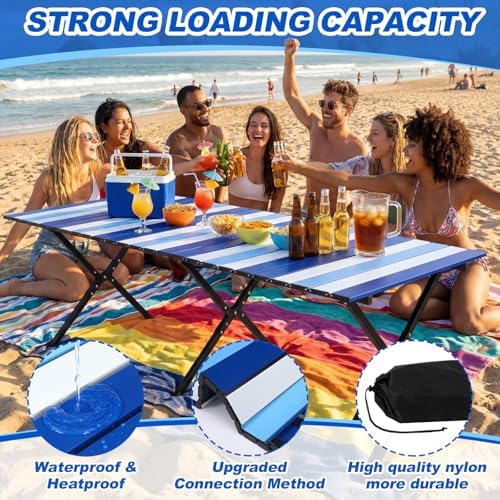 CroBlissful Beach Table Folding Camping Portable Table Striped White Aluminum Side with Carry Bag for Summer Camping Picnics and Outdoor Activities(48x24x18 in,Navy Blue) - Image 3