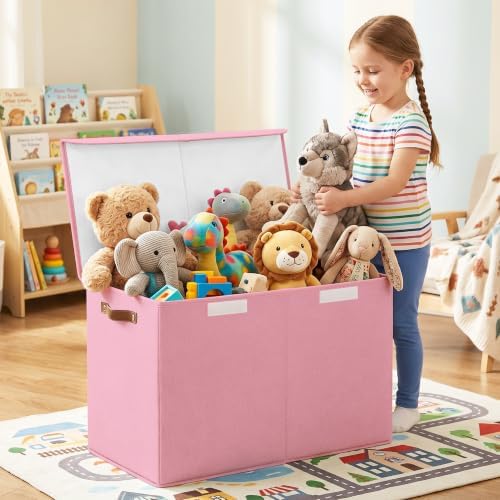 Bagnizer Large Toy Storage Box with Lids, Collapsible Sturdy Baby Storage Organizer Chest Bin Basket for Kids, Boys, Girls, Playroom, Nursery, Bedroom, Closet 25"x13"x16" (Pink) - Image 2