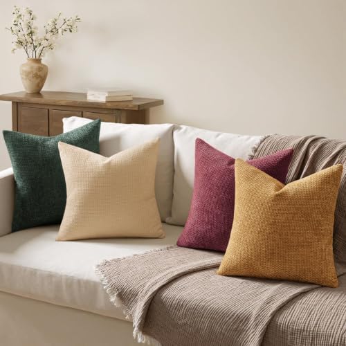 MIULEE Soft Decorative Chenille Pillow Covers Christmas Red Palette 18x18 - Image 5