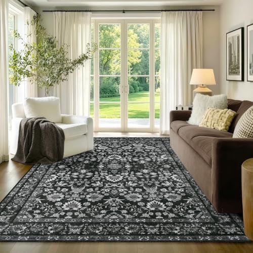 4x6 Ft Area Rugs for Living Room, Soft Non-Slip Machine Washable Rug, Vintage Stain Resistant Carpets for Bedroom Nursery Dining Room Home Decor (Black) by Lo%CC%80utiRootHome