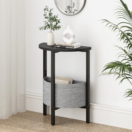 Vagusicc Small Round Side Table End Table, Tall Accent Table with Storage Basket, Set of 2 Half Round Tables Half Moon Tables, Coffee Bedside Tables, Modern Nightstand for Living Room Bedroom, Black - Image 2