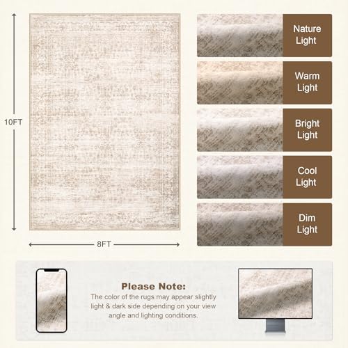 8x10 Area Rugs Living Room: Washable Rug for Bedroom Beige Brown - Image 2