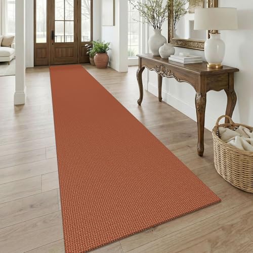 KOZYFLY Orange 3x18 Runners Rugs for Hallway, Extra Long Washable Runner Rug, Woven Non Slip Kitchen Runner, Cotton Entryway Rug, Floor Carpet for Entry, Aisle, Hall, Burnt Orange/Tan by KOZYFLY