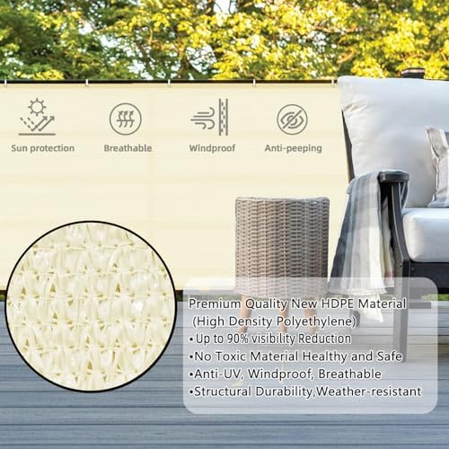 SUNLAX 3'x10' Butter Cream Balcony Privacy Screen Fence 90% UV Block - Image 2