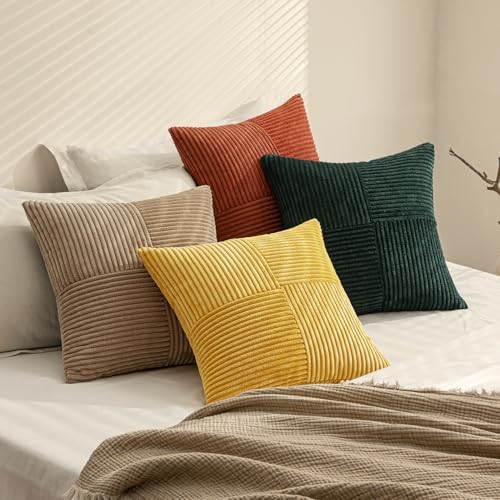 MIULEE Fall Green Rust Throw Pillow Covers 18x18 Inch Set of 4 Boho Farmhouse Soft Corduroy Striped Cushion Cases Decorative Color-Clash Home Decor for Couch Sofa Living Room Bed - Image 7