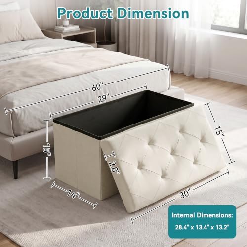OLIXIS 30 Inch Folding Storage Ottoman Bench, Beige Ottoman with Storage - Image 3