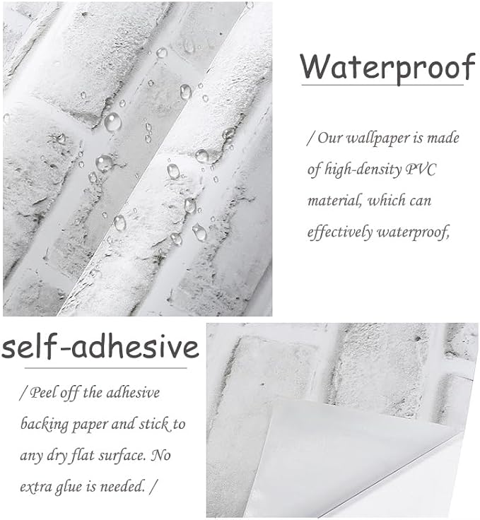 Cohoo Home White Brick Wallpaper Peel and Stick Contact Paper Faux 591”×18” | White Gray Brick Contact Paper for Walls Self Adhesive Removable Wall Covering for Kitchen, Bedroom, Fireplace & Backsplash - Image 5
