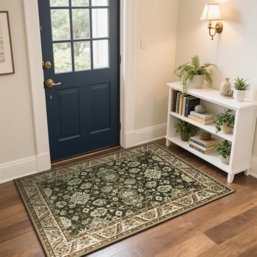 Hanples 2x3 Washable Rugs for Entryway, Vintage Floral Door Mat, Brown by Hanples