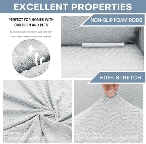 ZNSAYOTX 1 Piece Jacquard Couch Covers for 3 Cushion Couch High Stretch Sofa Cover for Pets Dogs Anti Slip Extra Large Sofa Slipcovers Furniture Protector (X-Large, New Pattern Silver Grey) - Image 4
