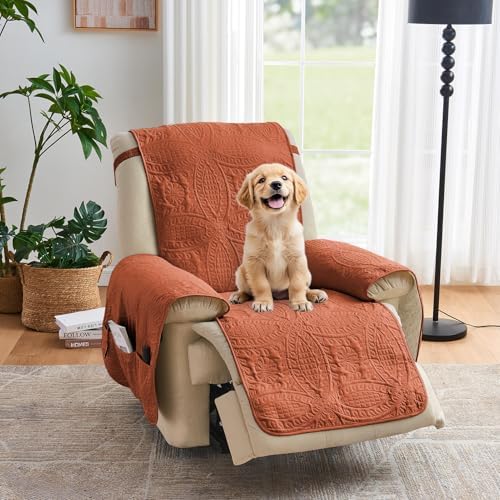 Orange Quilted TV Recliner Covers, Waterproof Medium Recliner Chair Covers, Lazy Boy Chair Covers, Pet Friendly Recliner Slipcover for Dogs, Washable Couch Cover (Recliner 26", Burnt Orange) by Pamhaven