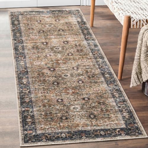 ReaLife Rugs Machine Washable Area Rug - Living Room Bedroom Bathroom Kitchen Entryway Office - Padded Low Pile Stain Resistant Premium - Boho Farmhouse Vintage - Dua - Brown Gray Beige 2'6" x 6' by ReaLifeRugs