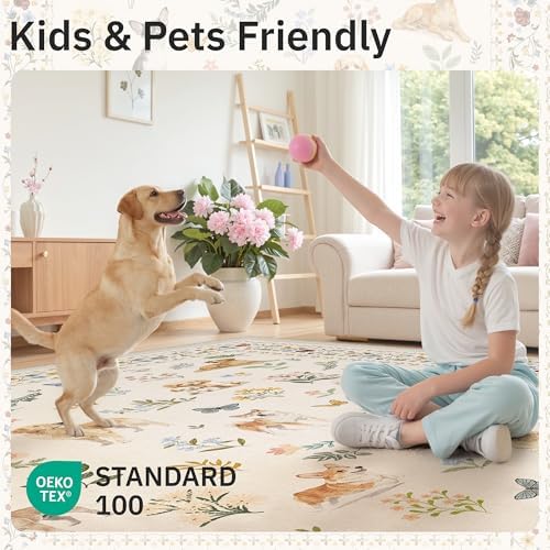 Soalmost Dog 6x9 Area Rugs for Living Room, Washable Animal Soft Rug Beige - Image 5