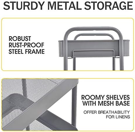 TOOLF 3 Tier Metal Rolling Cart, Utility Storage Cart with Wheels, Grey | Screwless Assembly, Lockable Metal Wheels, Trolley Organizer for Bathroom, Kitchen, Office, Dorm, Laundry, Craft Room - Image 3