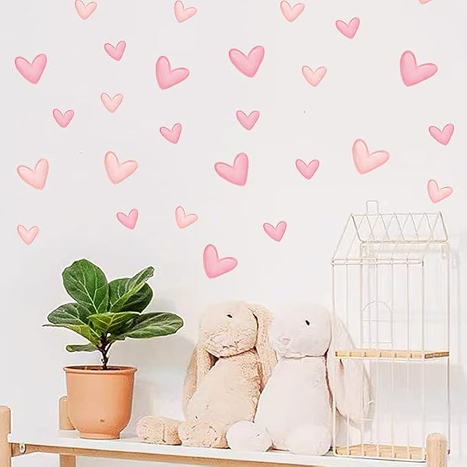 80pcs Pink Heart Shape Wall Stickers for Bedroom Living Room Girls Room Decoration Kids Room Baby Nursery Room Wall Decals Interior Wallpaper PVC Murals - Image 5
