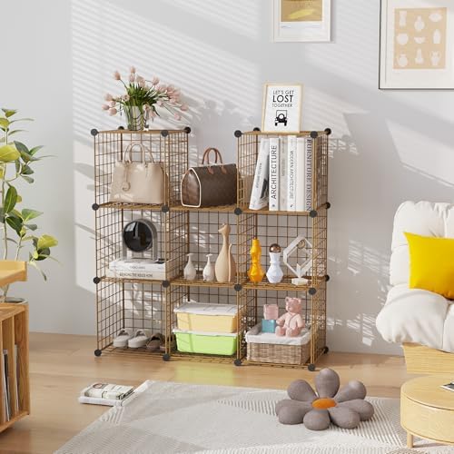 C&AHOME Wire Cube Storage, 9 - Cube Organizer Metal C Grids,Shelves, Brown - Image 6