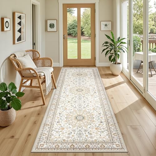 Hallway Runner Rug: 2.6x8 Kitchen Boho Rugs for Living Room Beige - Image 5