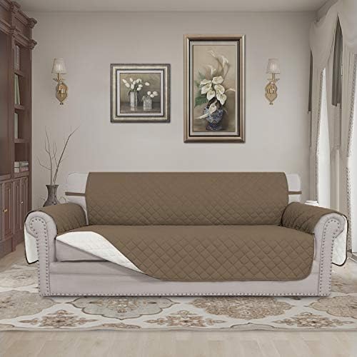 Easy-Going Reversible Couch Cover, 4 Seater Sofa, Camel/Ivory - Image 2