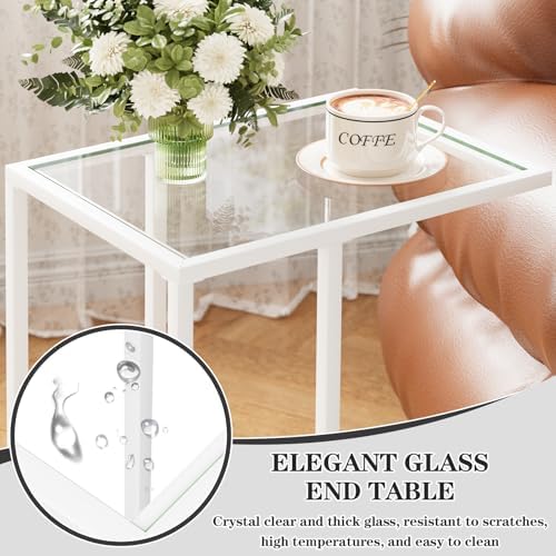 Easy Paws Small C Shaped Table for Sofa,Glass Couch Sofa Tray Snack Table for Living Room, Bedroom,TV Tray Table for Small Space,Accent Coffee Table,Nightstand with Metal Frame(White) - Image 5