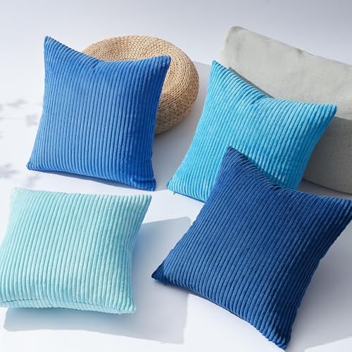 Topfinel Decorative Throw Pillow Covers Cushion Cases, Set of 4 Soft Velvet Modern Double-Sided Designs, Mix and Match for Home Decor, Pillow Inserts Not Included (22x22 inch, Blue) - Image 5