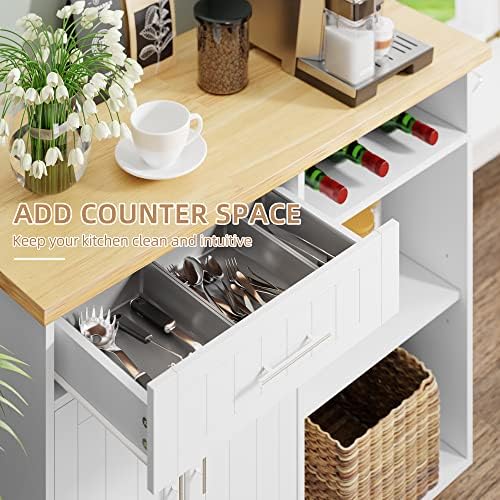 Shintenchi Kitchen Island Cart with Storage,Rolling Kitchen Island Side Table on Wheels with Large Worktop,Storage Cabinet,Towel Rack and Drawers for Kitchen,Dinning Room,Black - Image 6