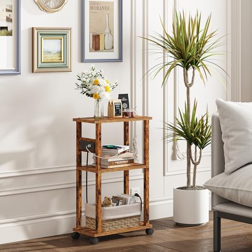 TUTOTAK Small Narrow Side Table with Charging Station, Skinny End Table - Image 4