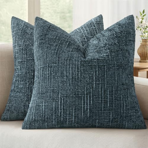 MIULEE Chenille Textured Throw Pillow Covers Blue 18x18 Set of 2 by MIULEE