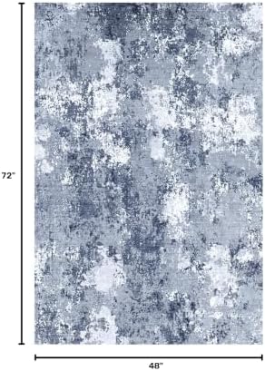 Modern Abstract 4x6 Rug, Soft Washable Area Rug for Bedroom, Non Slip Thin Foldable Low Pile Stain Resistant Carpet for Living Room Dining Room Home Office Decor, Blue White - Image 2