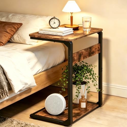 Wood Pedestal Snack TV Trays Set of 2, Small C Shaped NightStand ET-YB-BRW2 - Image 6