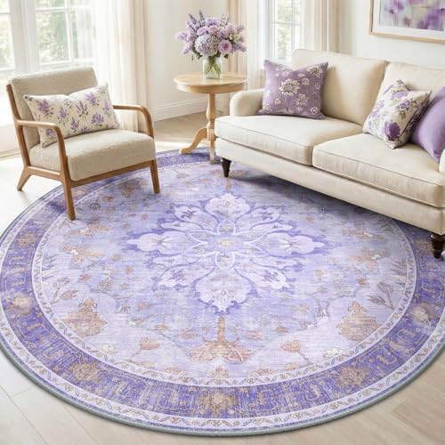 RELEANY Washable Area Rug, Round 6ft, Purple by RELEANY