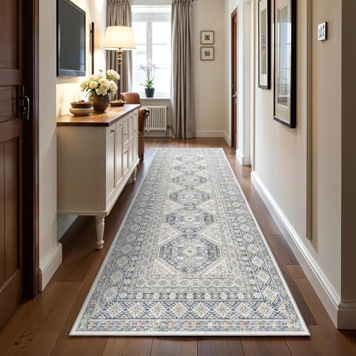 Ksrau 3x10 Runner Rug Washable Vintage: Non Slip Hallway Runners Blue - Image 4