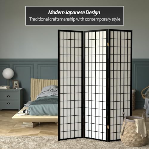 Red Lantern 6 ft. Tall Window Pane Shoji Screen - Black - 3 Panels - Image 2